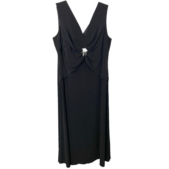 NEBIANI NIGHTS MAXI FORMAL EVENING GOWN, WOMENS, 22W, BLACK W/ RHINESTONE BROOCH - Picture 1 of 12